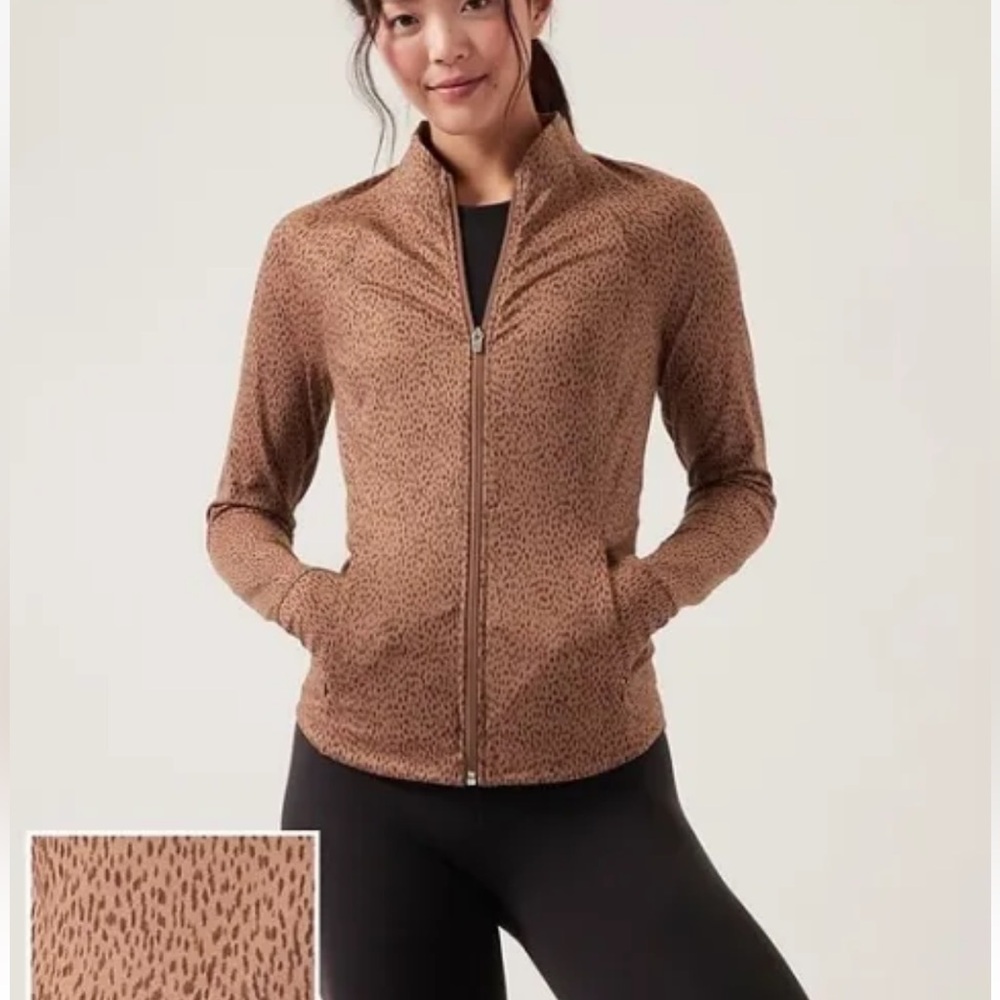Athleta Salutation Jacket S P Leopard Tan Zip Up